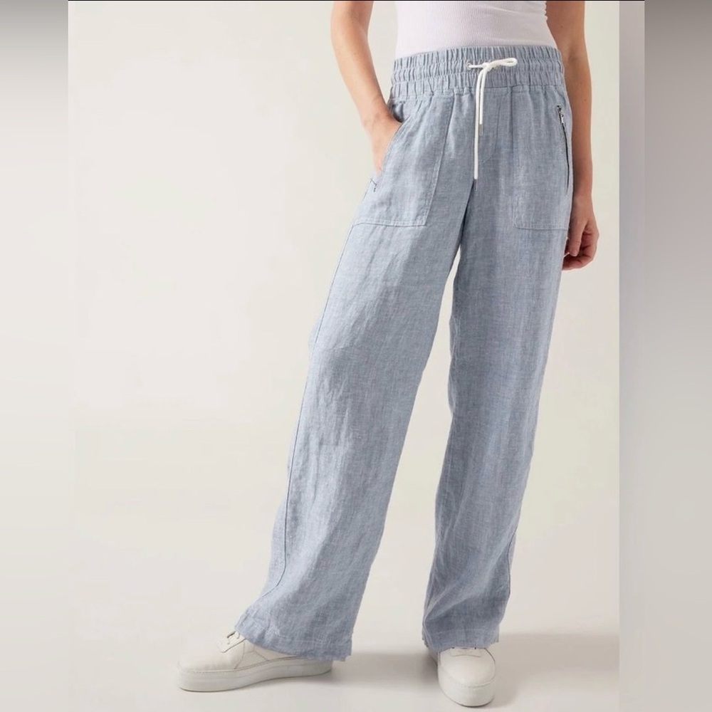 Athleta Cabo Linen Wide Leg Pant blue size 12